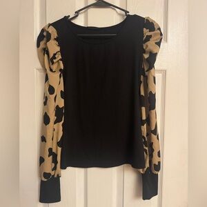 Black Top with Animal Print Sleeves